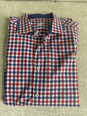 Bugatchi Men's Red, Blue & White Checked Dress Shirt